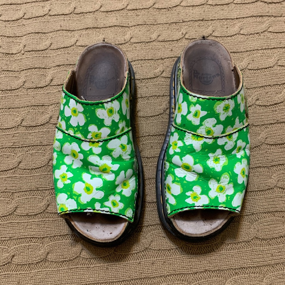 Green flowered Dr. Martens sandals